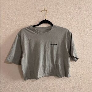 Patagonia Cropped Logo Tee in Gray Blue